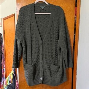 Terra & Sky Olive Green Cable Knit Button-Front Cardigan